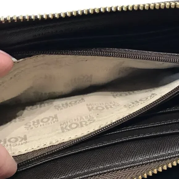 Michael Kors Jet Set Brown MK Signature Logo Large Zip Wallet Clutch - Picture 12 of 16